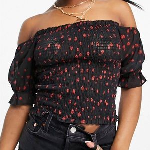 ASOS - red/black offshoulder top